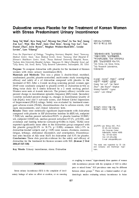 (PDF) Duloxetine versus Placebo for the Treatment of Korean Women with ...