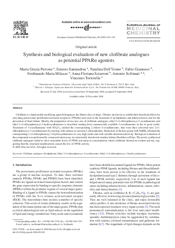 (PDF) Synthesis and biological evaluation of new clofibrate analogues ...