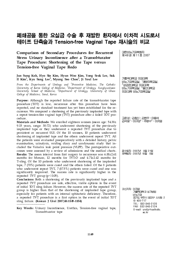 (PDF) Comparison of Secondary Procedures for Recurrent Stress Urinary ...