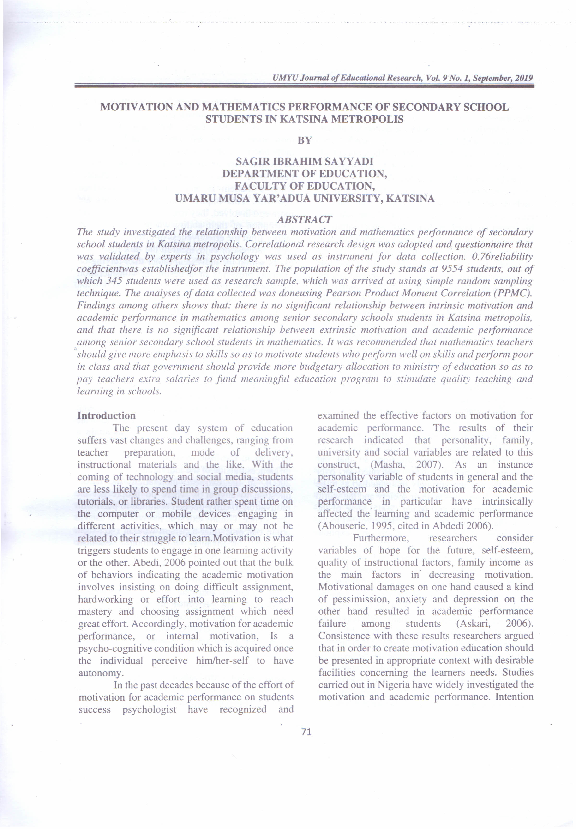 (PDF) Motivation and Mathematics Performance of Secondary School ...
