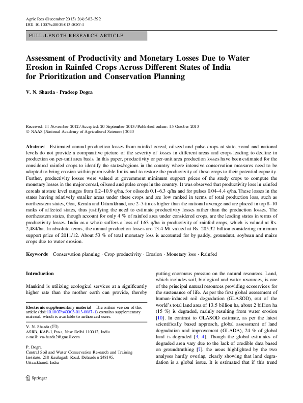 (PDF) Assessment of Productivity and Monetary Losses Due to Water ...