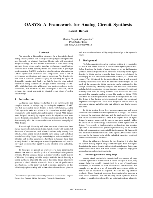 (PDF) OASYS: a framework for analog circuit synthesis