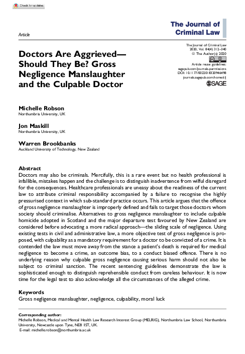 (PDF) Doctors Are Aggrieved—Should They Be? Gross Negligence ...