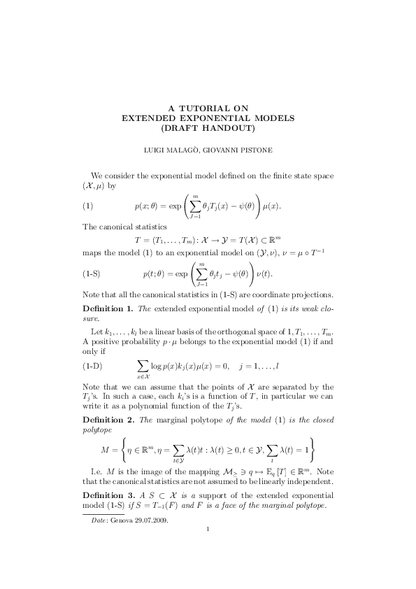 (PDF) A Tutorial on Extended Exponential Models (Draft Handout)
