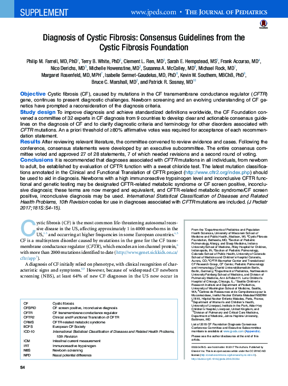 (PDF) Diagnosis of Cystic Fibrosis: Consensus Guidelines from the ...