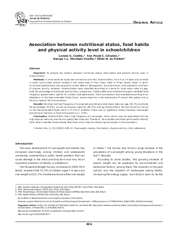 (PDF) Association between nutritional status, food habits and physical ...