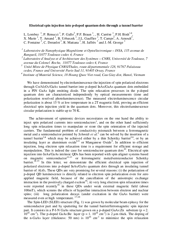 (PDF) Electrical spin injection into p-doped quantum dots through a ...