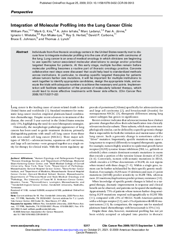 (PDF) Integration of Molecular Profiling into the Lung Cancer Clinic