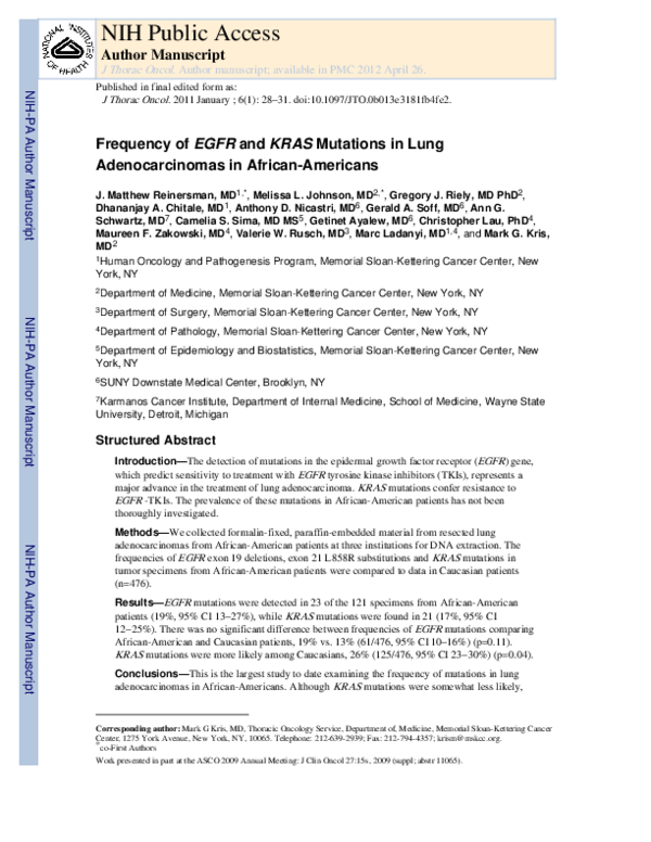 (PDF) Frequency of EGFR and KRAS Mutations in Lung Adenocarcinomas in ...