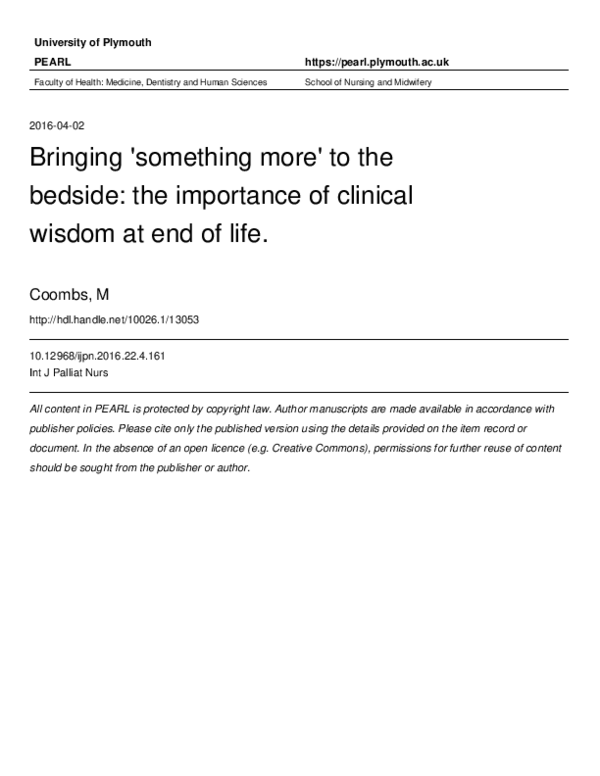 (PDF) Bringing ‘something more’ to the bedside: the importance of ...