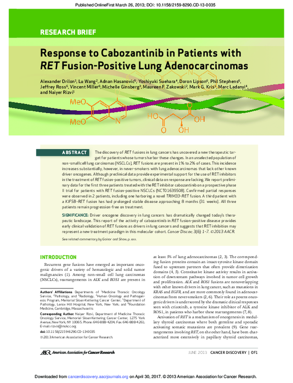 (PDF) Response to Cabozantinib in Patients with RET Fusion-Positive ...