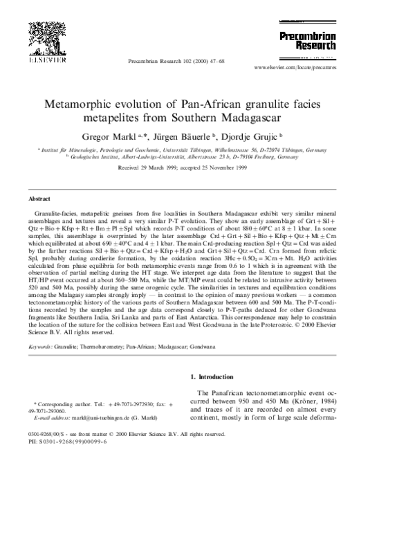 (PDF) Metamorphic evolution of Pan-African granulite facies metapelites ...