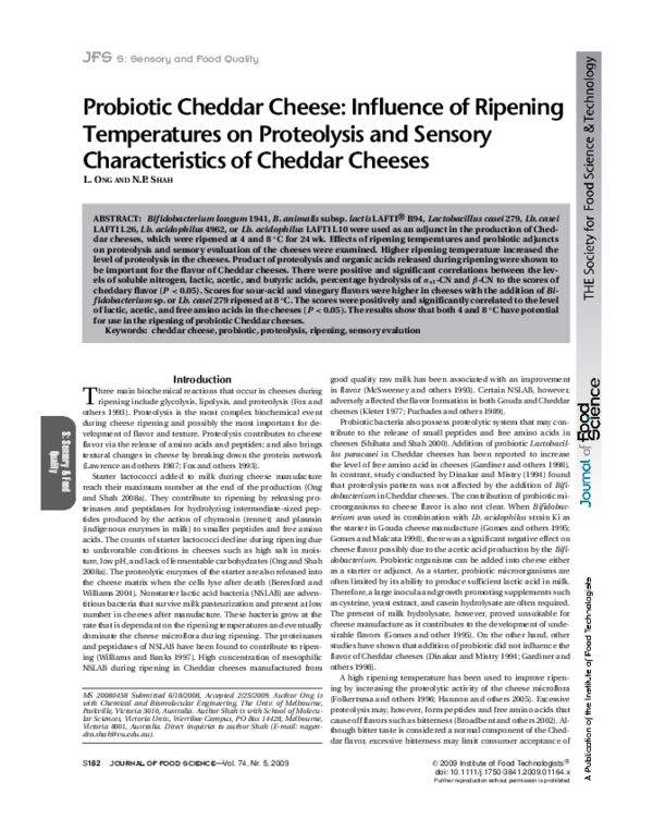 (PDF) Probiotic cheddar cheese influence of ripening temperatures on