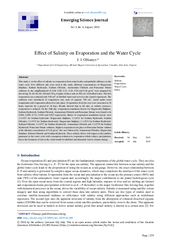 (PDF) Effect of Salinity on Evaporation and the Water Cycle