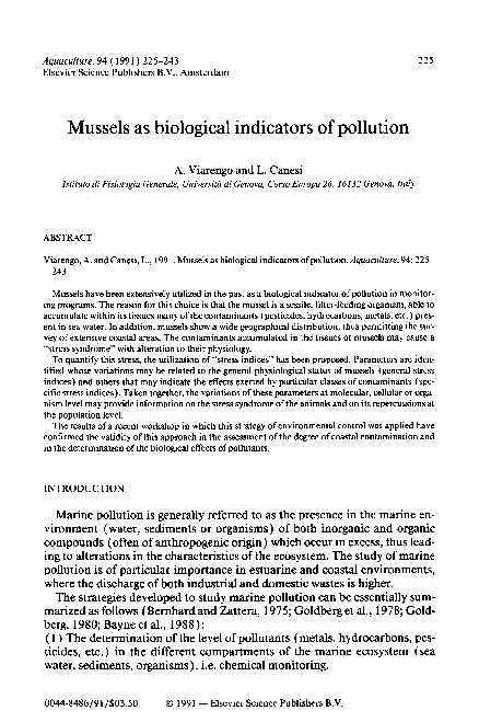 (PDF) Mussels as biological indicators of pollution