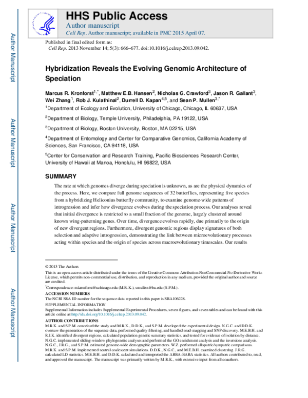 (PDF) Hybridization Reveals the Evolving Genomic Architecture of