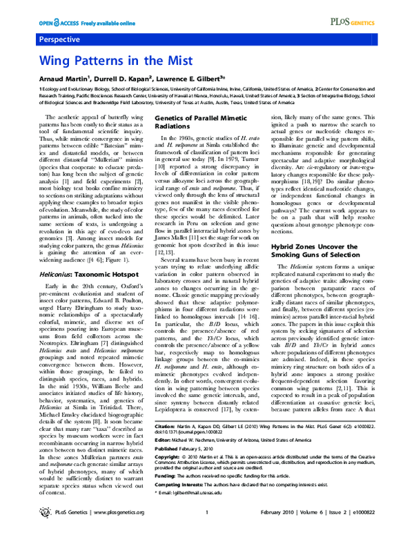 (PDF) Wing Patterns in the Mist Durrell Kapan Academia.edu