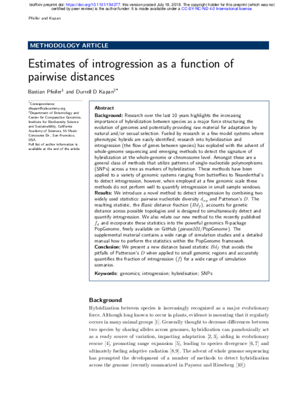 (PDF) Estimates of Introgression as a Function of Pairwise Distances