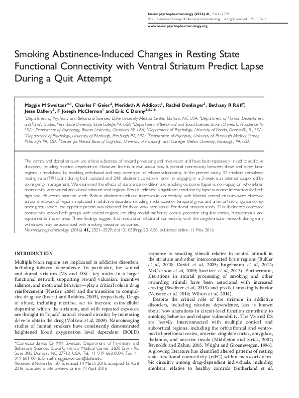 (PDF) Smoking Abstinence-Induced Changes in Resting State Functional ...