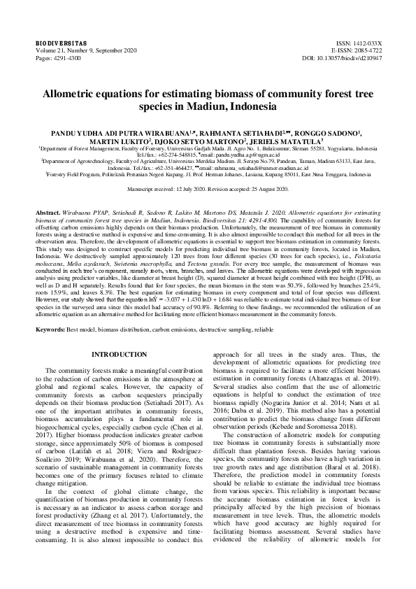 (PDF) Allometric equations for estimating biomass of community forest ...