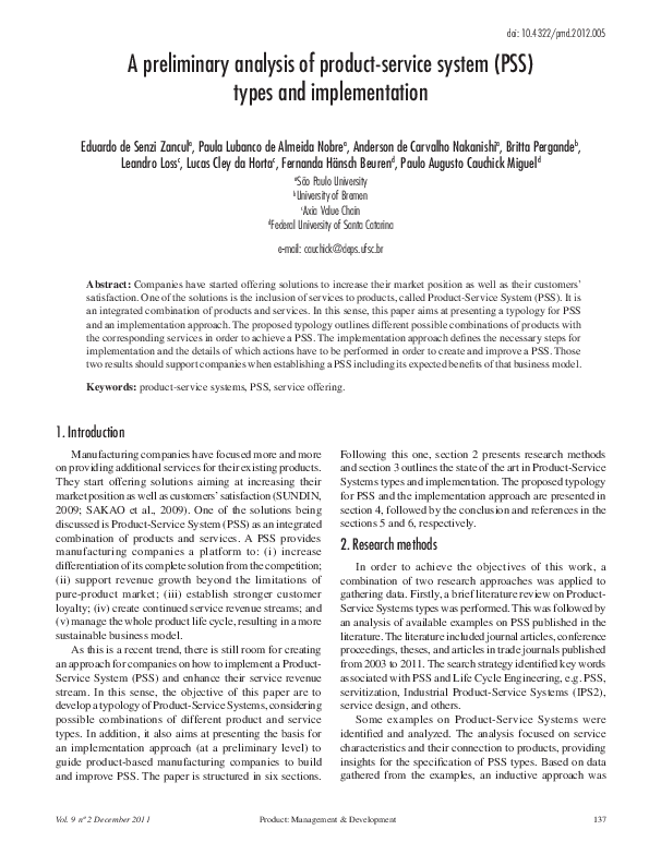 (PDF) A preliminary analysis of product-service system (PSS) types and ...