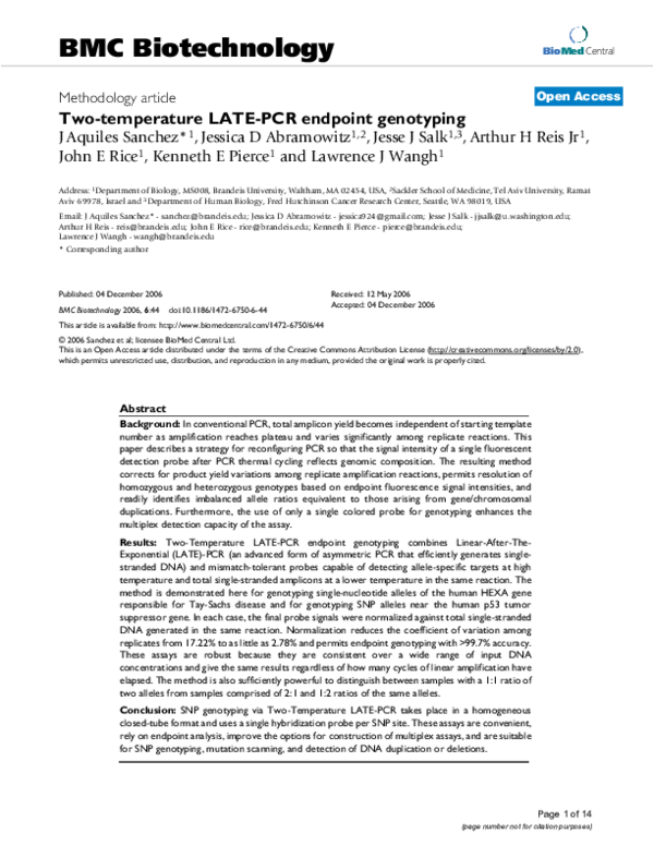 (PDF) Twotemperature LATEPCR endpoint genotyping Lawrence Wangh