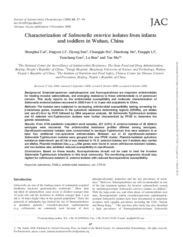(PDF) Characterization of Salmonella enterica isolated from street food ...