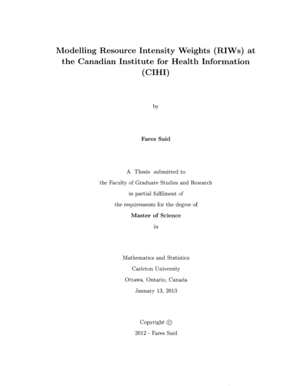 (PDF) Modelling resource intensity weights (RIWs) at the Canadian ...