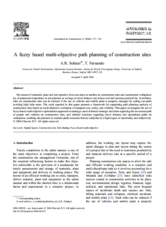 (PDF) A fuzzy based multi-objective path planning of construction sites