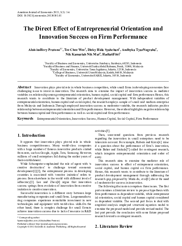 (PDF) The Direct Effect of Entrepreneurial Orientation and Innovation ...