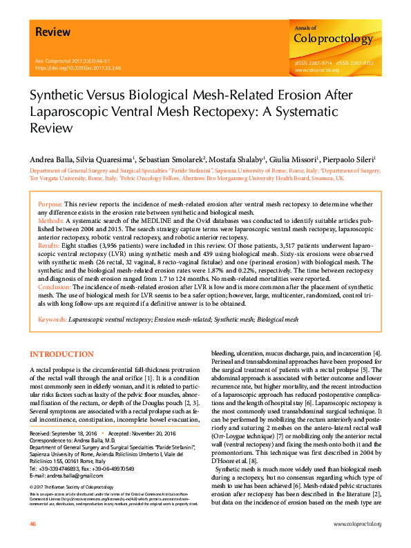 (PDF) Synthetic Versus Biological MeshRelated Erosion After