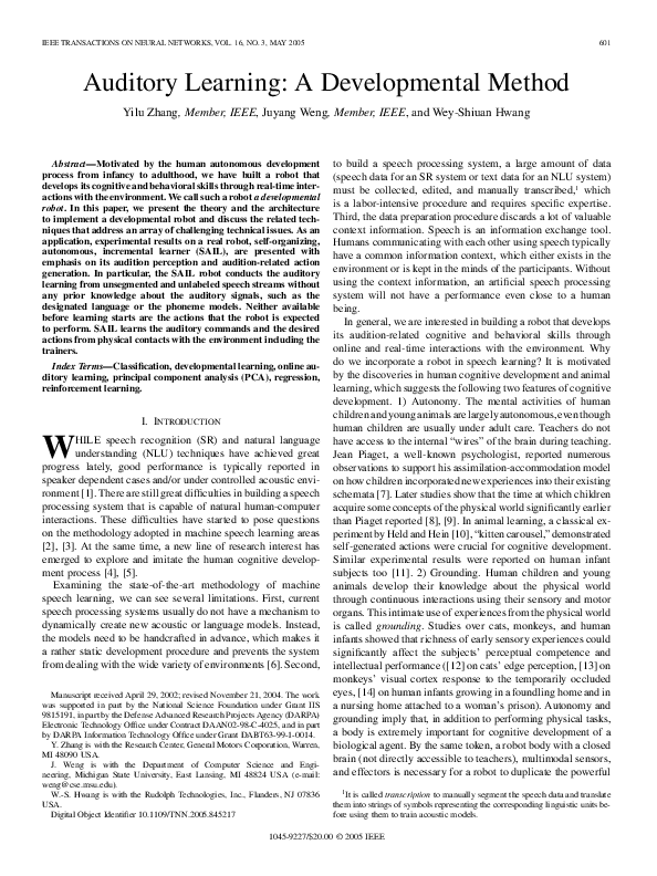 (PDF) Auditory Learning: A Developmental Method