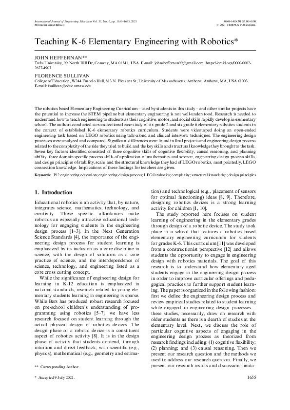 (PDF) Teaching K-6 Elementary Engineering with Robotics