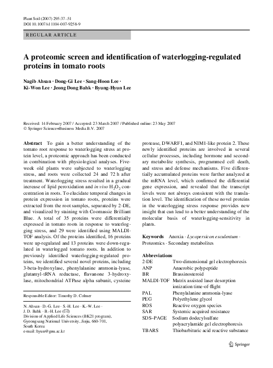 (PDF) A proteomic screen and identification of waterlogging-regulated ...