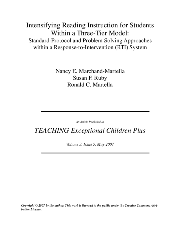 (PDF) Intensifying Reading Instruction for Students within a ThreeTier