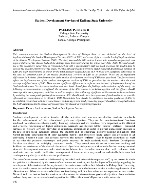 (PDF) Student Development Services of Kalinga State University