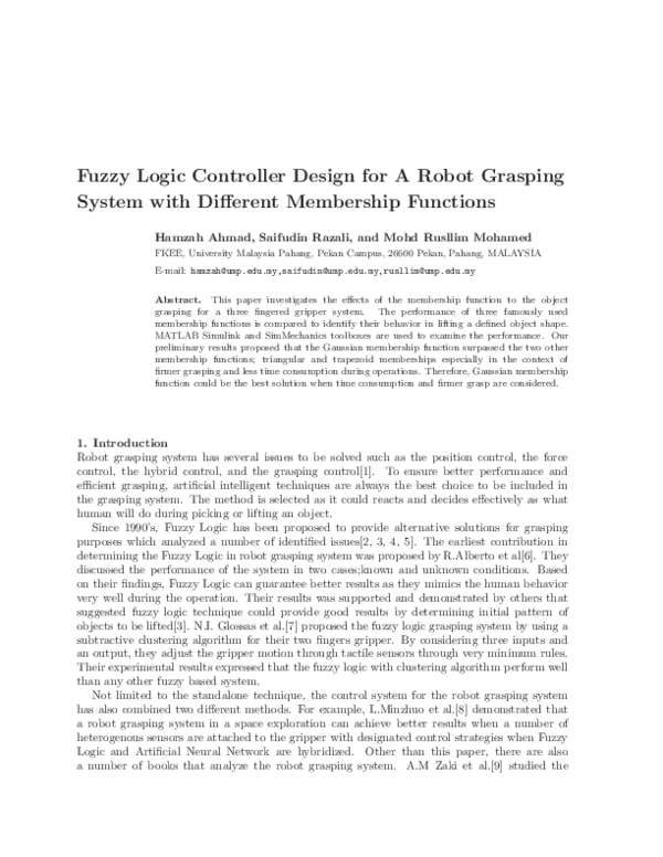 (PDF) Fuzzy Logic Controller Design for A Robot Grasping System with ...