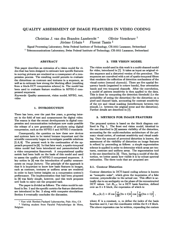 (PDF) Quality assessment of image features in video coding