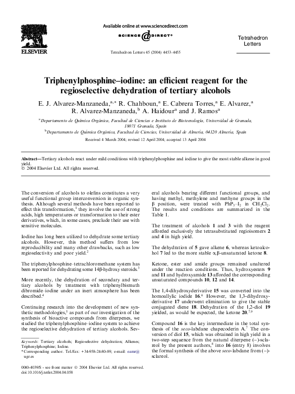 (PDF) Triphenylphosphine–iodine: an efficient reagent for the ...