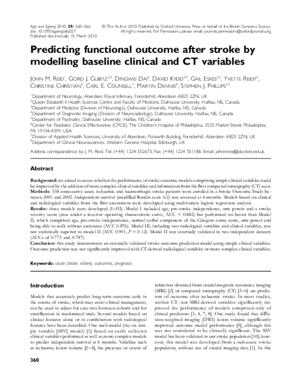 (PDF) Predicting functional outcome after stroke by modelling baseline ...