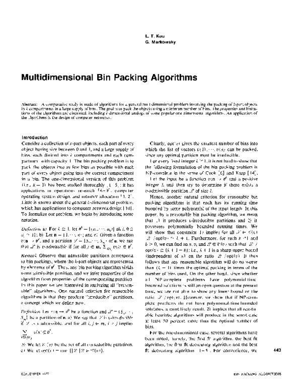 (PDF) Multidimensional Bin Packing Algorithms G. Markowsky Academia.edu