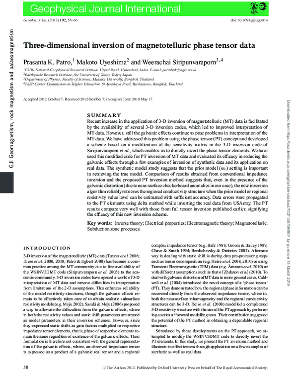 (PDF) Three-dimensional inversion of magnetotelluric data for mineral ...