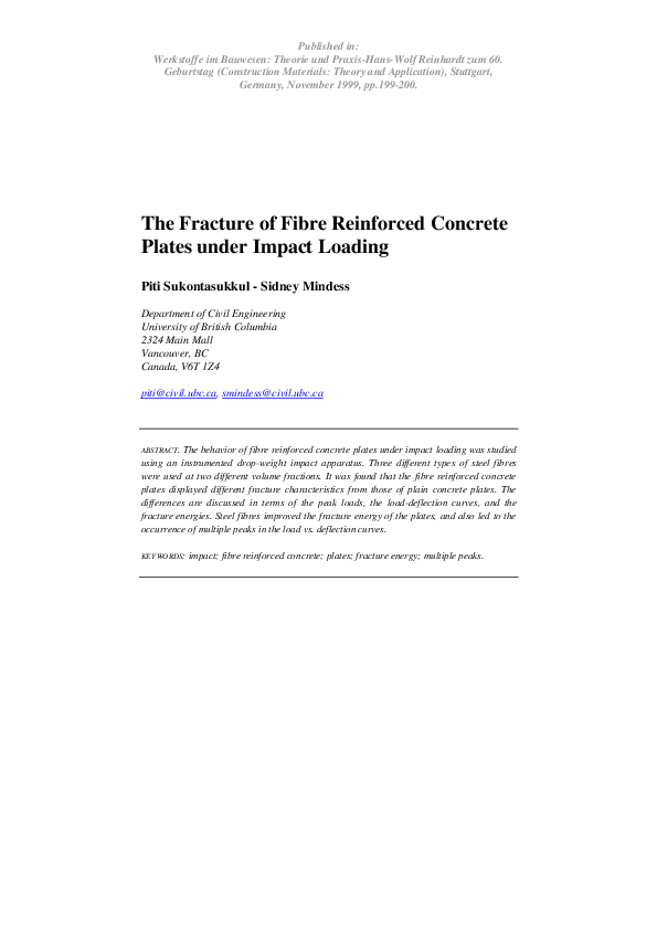 (PDF) The Fracture of Fibre Reinforced Concrete Plates under Impact Loading