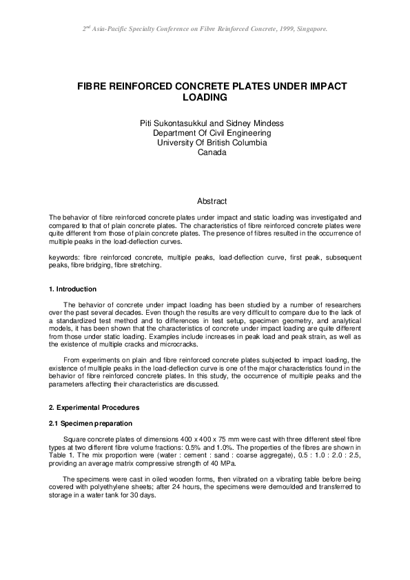 (PDF) Fibre Reinforced Concrete Plates Under Impact Loading