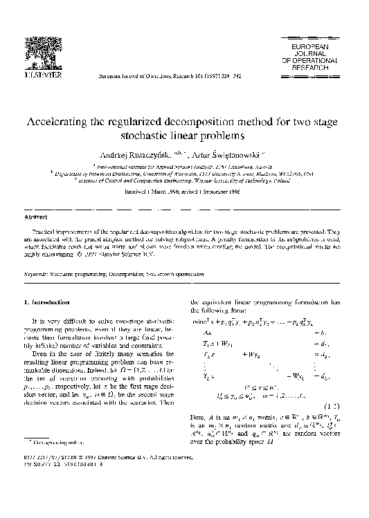 (PDF) Accelerating the regularized decomposition method for two stage ...