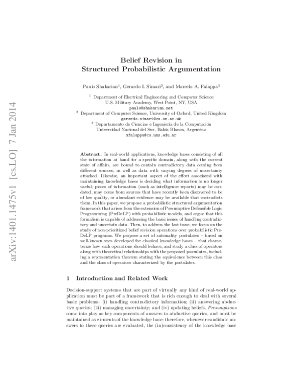 (PDF) Belief Revision in Structured Probabilistic Argumentation