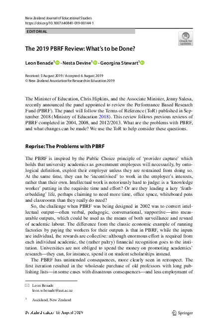 (PDF) The 2019 PBRF Review: What’s to be Done?