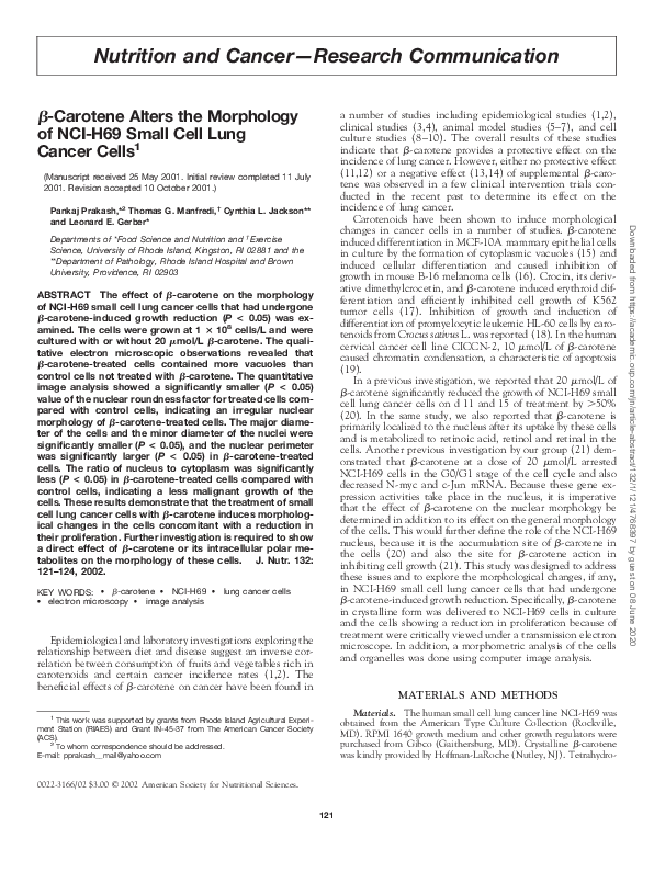 (PDF) βCarotene Alters the Morphology of NCIH69 Small Cell Lung