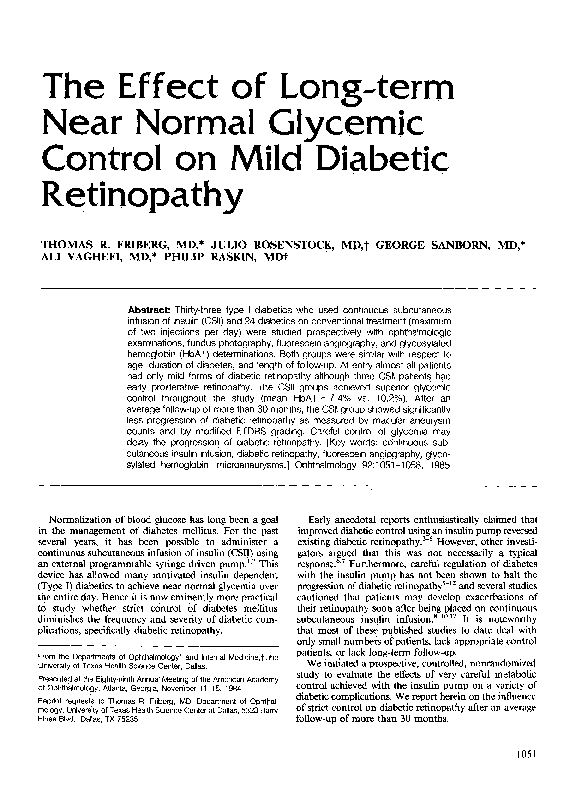(PDF) The Effect of Long-term Near Normal Glycemic Control on Mild ...