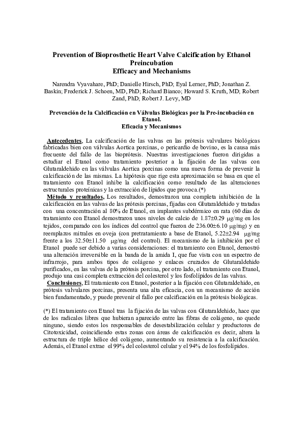 (PDF) Prevention of bioprosthetic heart valve calcification by ethanol ...